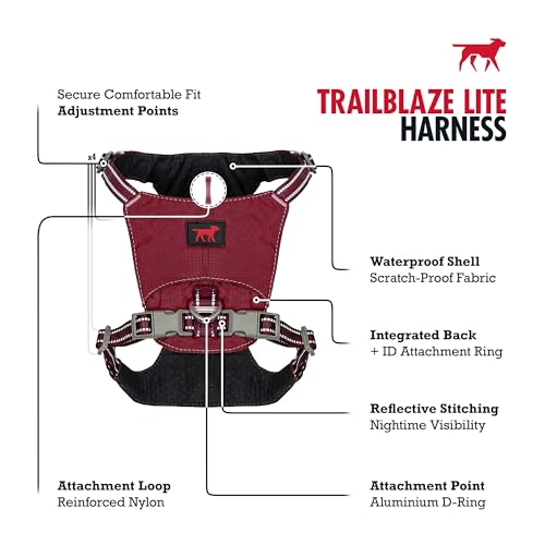 Tuff Pupper All-Day Wear Dog Harness | for Walking, Trail Running, Hiking | Front & Back Leash Clips | Reflective Trim | Easy On/Off Buckles | Lightweight Breathable | No Pull Design (XS, Red) - color: Crimson Red, size: X-Small