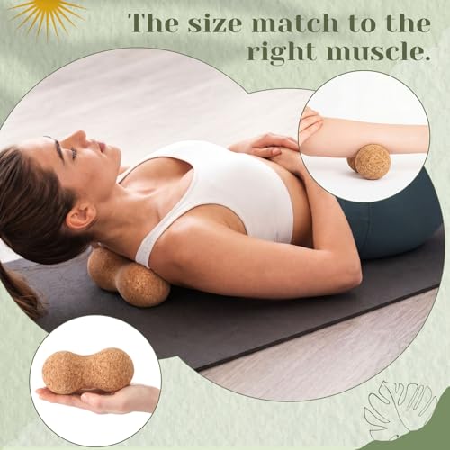 Novabright 2 Pcs Cork Peanut Massage Ball Double Lacrosse Ball Peanut Roller for Myofascial Release, Muscle Relaxation Acupoint Massager for Back, Shoulder, Feet Pain Relief (4.7 Inches) - size: 4.7 Inch