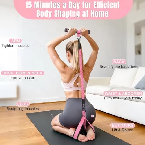 3-Tube Adjustable Pedal Resistance Band (30-90LBS) Home Workout, Pink