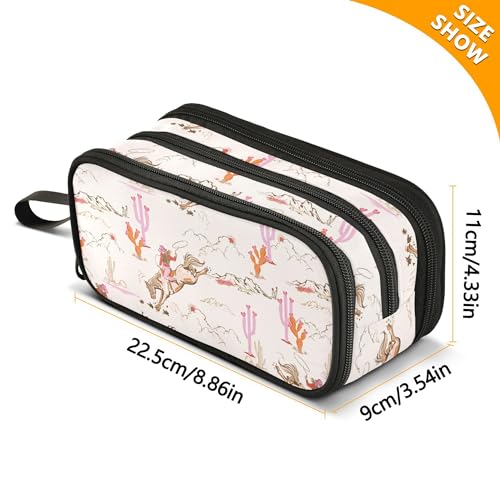 Fisyme Cowgirl Western American Pencil Case Large Capacity Pen Box Makeup Pouch Holder Organizer Stationery Bag for School Office College Traval Adults - color: Multi-Cream Pinks