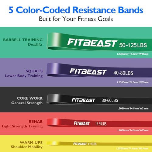 FitBeast Resistance Bands Set, Pull Up Assist Bands for Strength Training, Pilates, Yoga, Powerlifting, Stretching, Mobility Exercises, Muscle Toning, Full Body Workout - color: Vibrant（5-125 lbs)