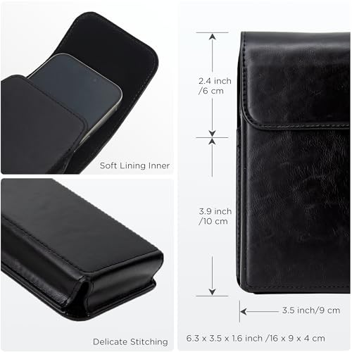 Holster for iPhone 17, 17 Pro, 16, 16 Pro, 15, 15 Pro, 14, 14 Pro, 13, 13 Pro, 12, Galaxy S26, S25, S24, Premium Leather Pouch with Belt Clip Phone Holster Belt Case, Black -M - color: Black, size: Medium