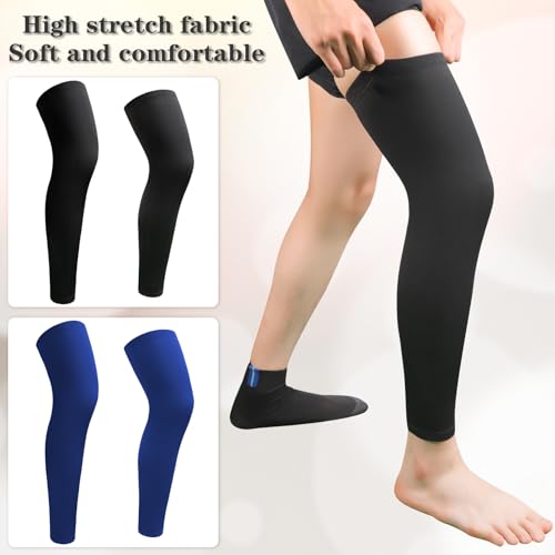 2 Pairs Leg Sleeves,Full Leg Compression Sleeve,Sports Compression Long Knee Sleeve with Anti-slip Silicone Strips - color: Black+blue, size: X-Large