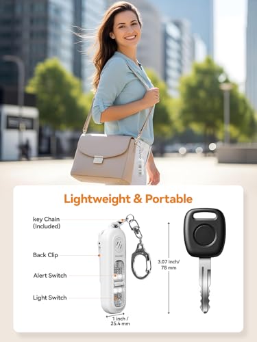 TECKNET Clip-On Personal Alarm with LED Light, USB-C Rechargeable, White - color: White