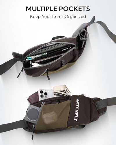 WATERFLY Water Bottle Fanny Pack, Hiking Hydration Belt for Women Men - color: Coffee Brown