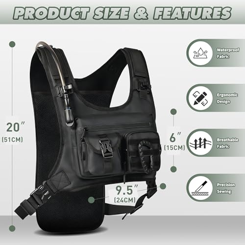 Hydration Running Vest Backpack with 2L Water Bladder - Lightweight & Reflective Chest Pack with Gear Holder, Includes Free Carabiner for Hiking, Running, Cycling, Marathon (Men & Women)