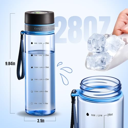 Clear Water Bottle with Measurements, 28 oz Wide-Mouth Plastic