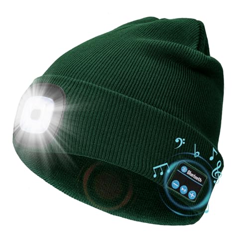 CENSGO Bluetooth Beanie with The Light, Unique Tech Gifts for Men Husband Him Teen, Wireless Headphones for Fishing Jogging Working, Christmas Stocking Emerald - color: Emerald