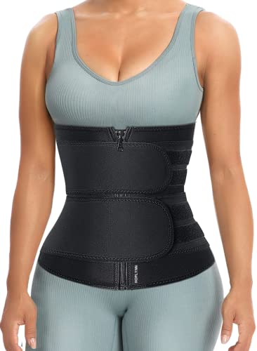 HOPLYNN Sweat Waist Trainer Body Shaper for Women Two Belts - color: Black, size: 4X-Large