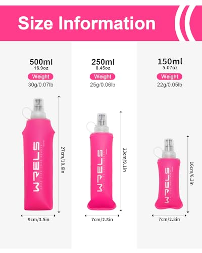 WRELS TPU Soft Flask Lightweight Portable Reusable Water Bottle,BPA Free Collapsible Flask for Hydration Pack in Running Hiking Cycling and Marathon - color: Pink-250ML*2