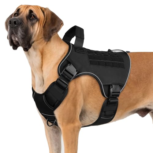 WINGOIN Black Tactical Dog Harness for Extra Large Dogs,No Pull Dog Harness - color: Black, size: XX-Large: 110-160 lbs (Chest:36-43",Neck:26-37")