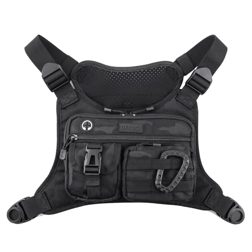 DEYACE Chest Bag For Men, Tactical Chest Pack With Built-In Phone Holder - color: Black-CP