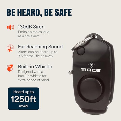 Mace Personal Safety Alarm - Loud 130db Siren, Built in Emergency Whistle, Easy On/Off Push Button Activation, Batteries Included, Personal Alarm for Women & Men - Black - color: Black (Alarm Only)