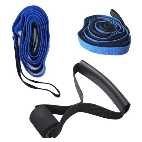 2 Pack Yoga Stretching Strap with Loops Non-Elastic Stretch Band with Door Anchor Handle Leg Stretcher Yoga Strap for Physical Therapy Pilates Dance Gymnastics Exercise Rehabilitation Routine Flexibility