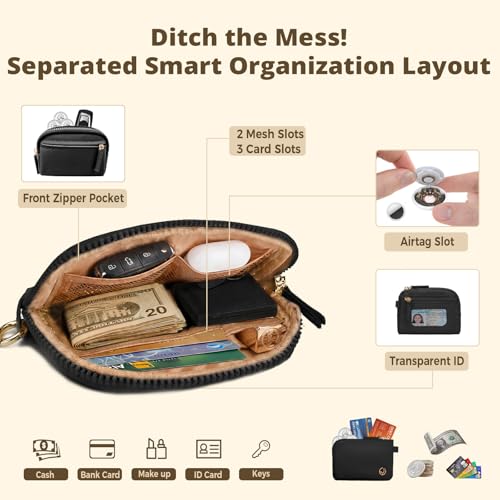 Dual Pouch Wristlet Keychain Wallet for Women, Coin Purse with RFID Blocking, Nylon Phone Wallet & Card Holder - color: Black