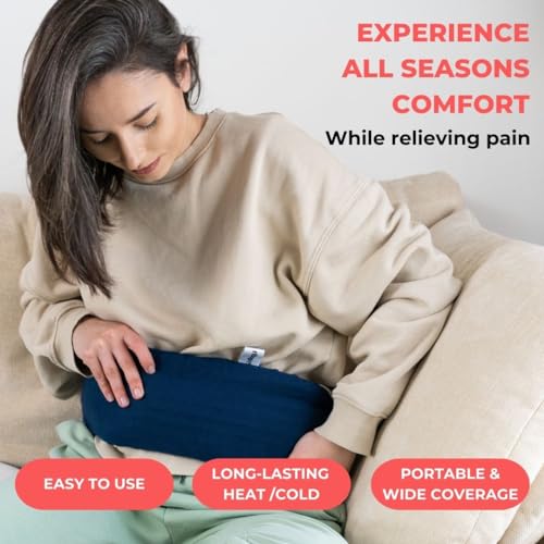 Ribcap Hot and Cold Water Wraps for Pain Relief | Navy Blue | Hot Water Bottle with Cover | Extensive Coverage | Hands Free Strap | Leak Proof - color: Navy Blue