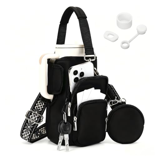 Water Bottle Carrier with Strap, Water Bottle Holder for Daily Use - color: Black