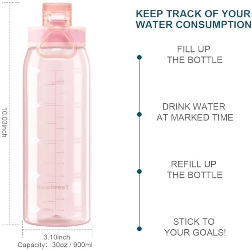 30oz Tritan Water Bottle with Time Marker, 1-Pack, Clear Pink - color: Clear Pink
