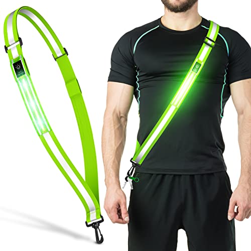 Ylzzrs LED Reflective Belt Sash Walking Gear,Safety Lights for Walkers at Night,High Visibility Safety Rechargeable Reflective Running Gear for Men Women Kids Night Dog Walking Gear - color: Green