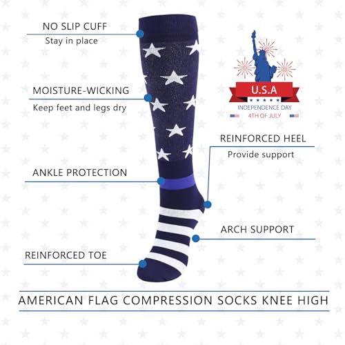 Junely Compression Socks for Women Knee High Socks Funny - color: Flag Blue