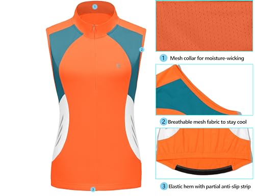 Little Donkey Andy Women's Half Zip Breathable Cycling Vests Reflective Sleeveless Jerseys Shirts Golf 4 Rear Pockets - color: Upgraded Orange, size: XX-Large