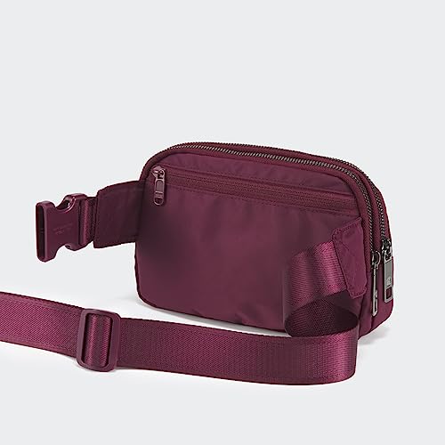Pander Nylon Fanny Pack Belt Bag for Women with 5 Zipper Pockets - color: Red Merlot