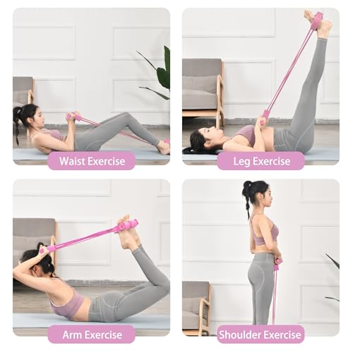 Multi-Function Tension Rope Band & Pedal Puller Resistance Band, 6-Tube Elastic Yoga Pedal Puller Resistance Band, for Abdomen/Waist/Arm/Leg Stretching Slimming Training - color: Pink-6 tube