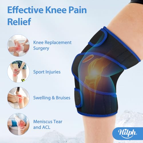 Hilph Knee Ice Pack Wrap, Adjustable Knee Brace with 2 Gel Ice Packs, Black - color: Black
