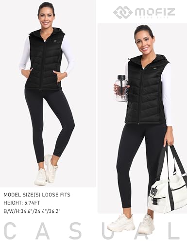 MoFiz Womens Puffer Vest Hooded Lightweight Sleeveless Down Jacket - color: Black, size: X-Large