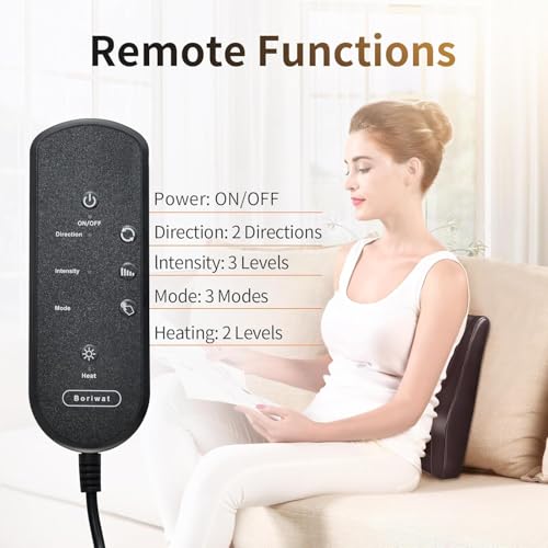 Boriwat Back Massager with Heat, 3D Kneading Massage Pillow for Back, Neck, Shoulder, Leg Pain Relief Deep Tissue, Gifts for Women Men Mom Dad(Brown) - color: Brown