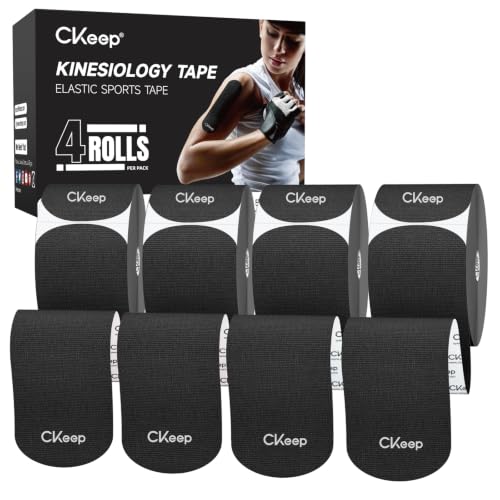 CKeep Kinesiology Tape, Elastic Precut Strips 4 Rolls, Black - color: Black, size: 4 Rolls