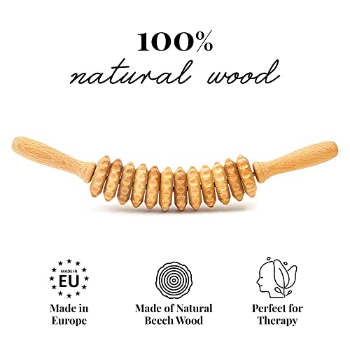 tuuli Wooden Massage Roller for Waist and Thigh, Multi-Functional Body Roller for Cellulite Reduction and Muscle Tension, Natural Massager for Women and Men (Curved)