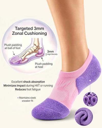 Gonii Compression No Show Athletic Womens Socks Running Cushioned 5-6 Pairs - color: 5 Pairs Mood Boosting Colors, size: 10-12