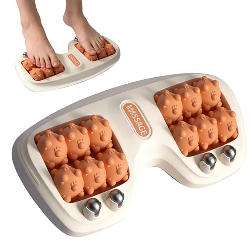 Dual Foot Massage Roller with Acupressure Nodes and Steel Balls for Feet - color: Orange