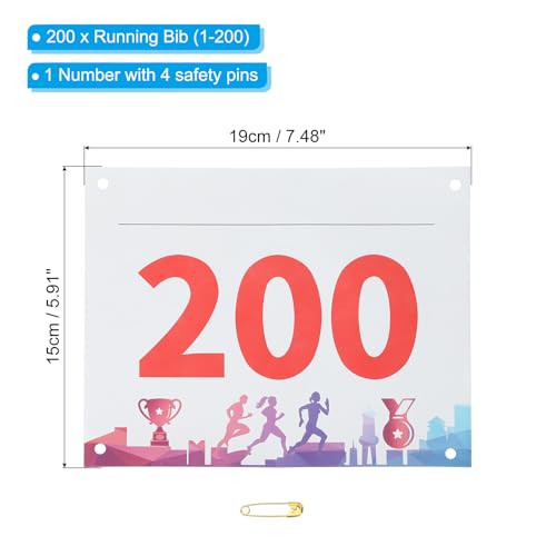 PATIKIL Tearproof Running Bib Numbers, Medals Waterproof Race Competitor Numbers with Safety Pin for Marathon Sports Game Competition Runner - style: 1-200