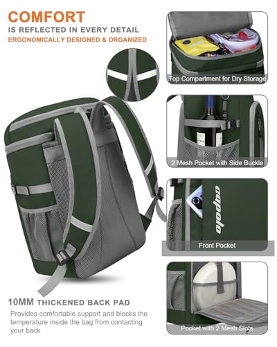 Capolo Cooler Backpack Insulated Leak Proof for Women Men Soft Cooler Bag - color: Leather Green, size: 36 Cans