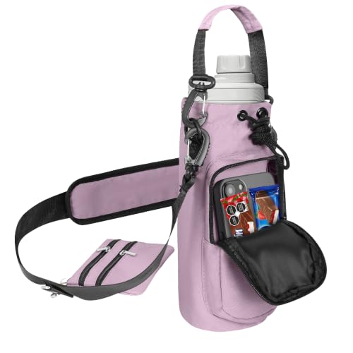 Insulated Water Bottle Carrier with Adjustable Strap - 25/32/40 oz Water Bottle Crossbody Bag with Small Purse for Hiking, Gym, Travel - color: Dusty Pink
