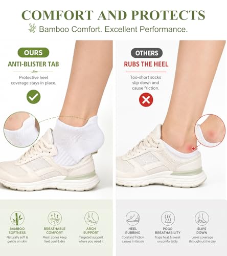 floconssy Ankle Socks for Women, Bamboo Viscose Cushioned Running Socks - color: 2 Black and 3 White, size: 9-11