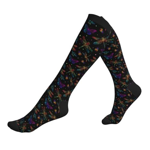 Compression Socks Women Knee High Support Circulation Stockings for Running Cycling Flying - color: Insect