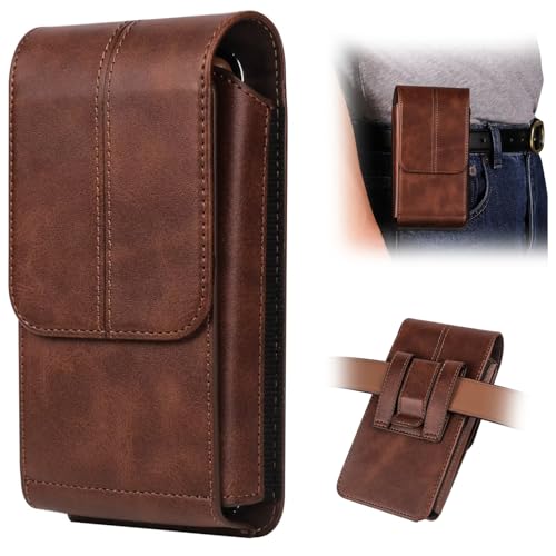 Cell Phone Pouch Leather Belt Holster Case Compatible with Samsung Galaxy S25/S24/S23/S22/S21/S20 Ultra, Cell Phone Belt Holder with Clip & Card Slots for Men Women Pouch Phone Sleeve Waist Bag, Brown - color: XXL(18*9.5*2 CM), size: Brown