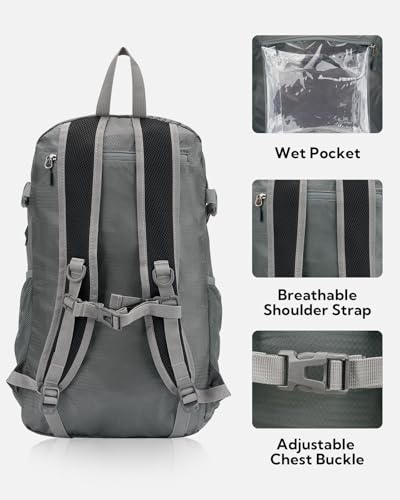 WATERFLY Lightweight Packable Hiking Backpack, 30L Day Pack Grey - color: Grey