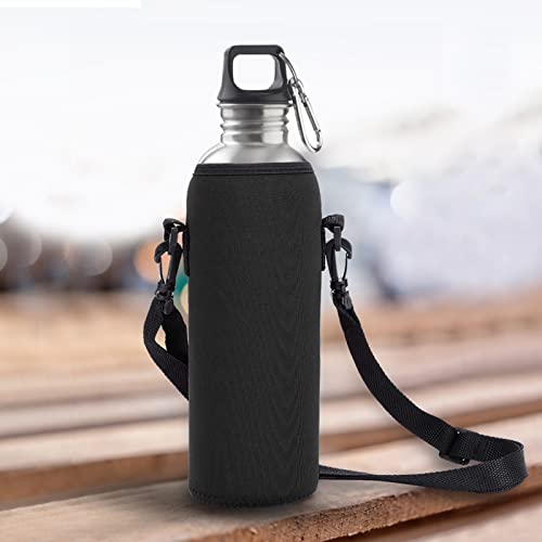 Water Bottle Carrier Bag, Single-layer sports1000ml 34oz Neoprene Bottle Sleeve with Adjustable Sling Strap, for Stainless Steel Bottles, Glass Bottles, Plastic Water(black)