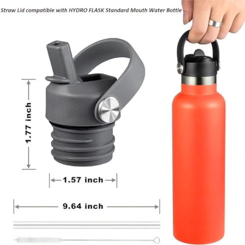 Stone Grey Straw Lid for Hydro Flask Standard Mouth 18 21 24 oz, Replacement Sport Cap with Handle, BPA-Free Straw Lid with 2 Straws + Brush, for Office School Travel Daily Commute - color: Stone Grey