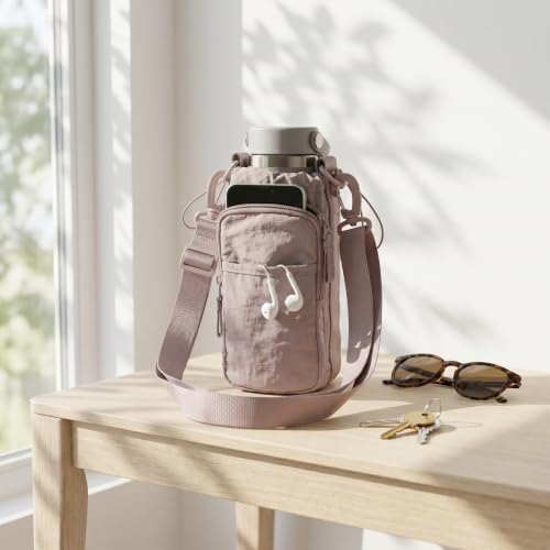 Bokelai Water Bottle Holder Bag with Strap Lightweight Crossbody Carrier Sling Bag for Hiking Camping Travelling Water Bottle Sleeve Gym Accessories - color: Pink