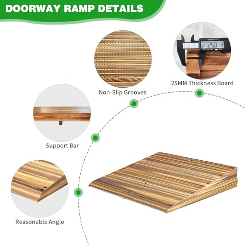 7" Rise Solid Wooden Threshold Ramp with Grooves for Home Steps/Wheelchairs - size: 7 inches