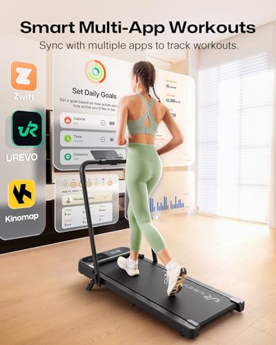 UREVO Strol 2E Pro Smart Walking Pad Treadmill with APP, 12% Incline, Compact Walking Pad with Safety Handle, Plug & Play, Desk Treadmill with LED Display, Walking & Running for Home Office - color: Black