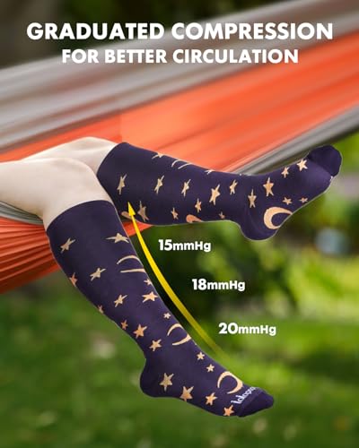 Bamboo Viscose Compression Socks for Women Men - color: Moon and Stars, size: Small-Medium