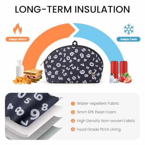 MEXS Small Cooler Bag, Freezable Snack Bag for Kids & Adults, Small Insulated Lunch Bag with Upgraded Thicker Ice Pack, Reusable Mini Cooler for Work/School/Travel - color: Black Numbers