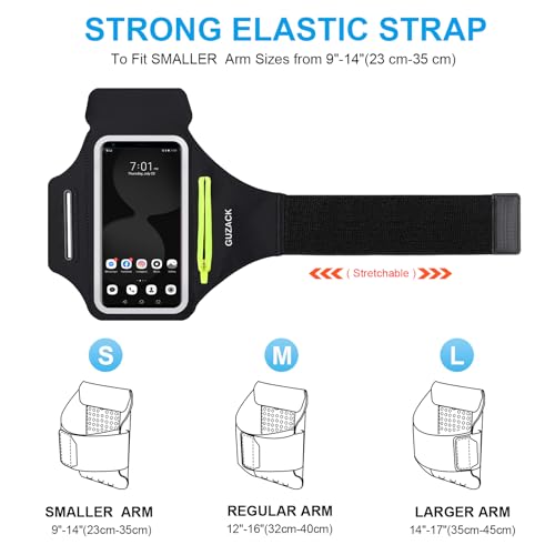 GUZACK Running Armband for iPhone 18 Pro Max 17 16 15, Galaxy S26 S25 S24, with Card Slot & Key Pockets, Running Phone Holder, Fit Up to 6.9 Inches Phone - Size S (Smaller Arm 9-14 in) - color: Green Zipper, size: S