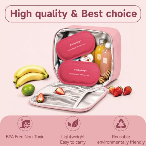 Cerbonny Slim Ice Packs for Lunch Boxes, Reusable, 2 Pack, Rose Red - color: Red